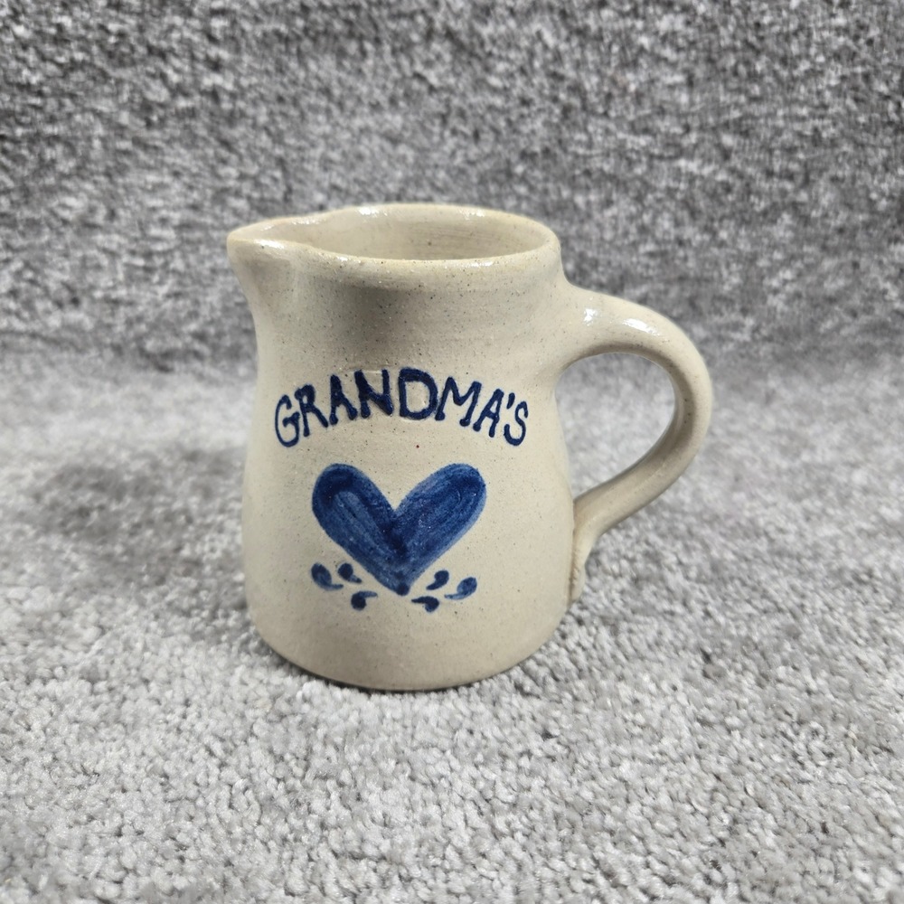 Blue Heart Grandmas Stoneware Creamer Beige Vintage 1994 Small Pitcher - Picture 1 of 7